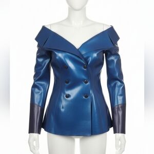 Libidex Metallic Blue Double Breast Latex Jacket XS